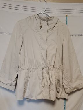 MaxMara Cream Rsinwear Hooded Drawstring Trench Jacket Sz 6 Preppy Luxury